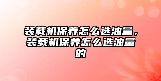 裝載機(jī)保養(yǎng)怎么選油量，裝載機(jī)保養(yǎng)怎么選油量的