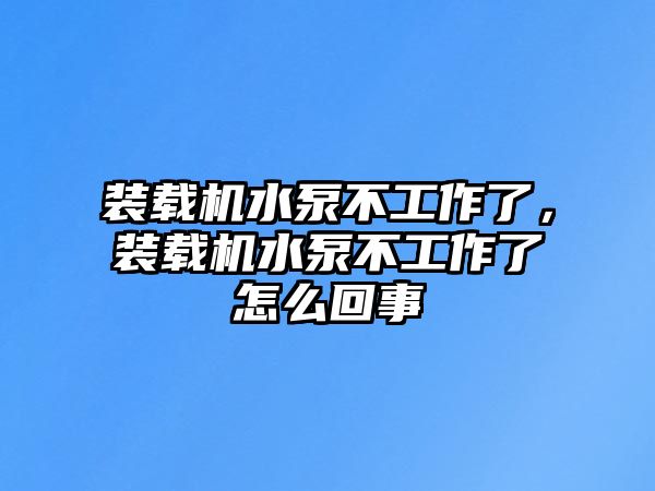 裝載機(jī)水泵不工作了，裝載機(jī)水泵不工作了怎么回事