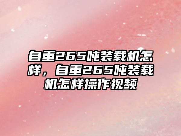 自重265噸裝載機怎樣，自重265噸裝載機怎樣操作視頻