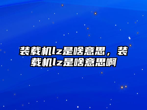 裝載機(jī)lz是啥意思，裝載機(jī)lz是啥意思啊