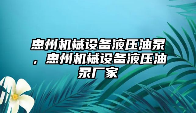 惠州機械設備液壓油泵，惠州機械設備液壓油泵廠家