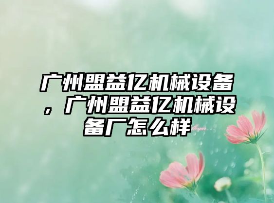 廣州盟益億機械設備，廣州盟益億機械設備廠怎么樣