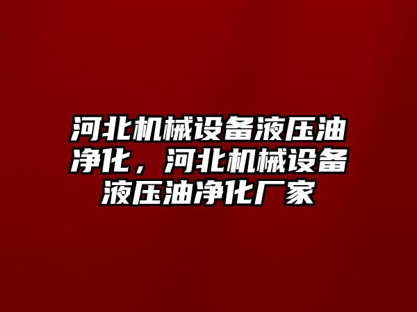 河北機械設備液壓油凈化，河北機械設備液壓油凈化廠家