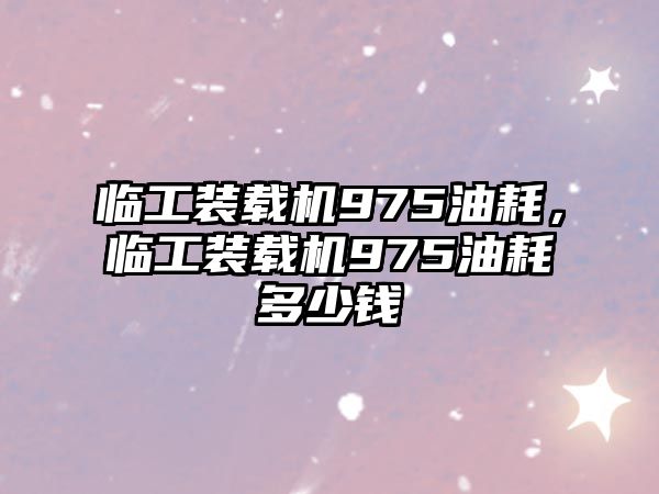 臨工裝載機975油耗，臨工裝載機975油耗多少錢