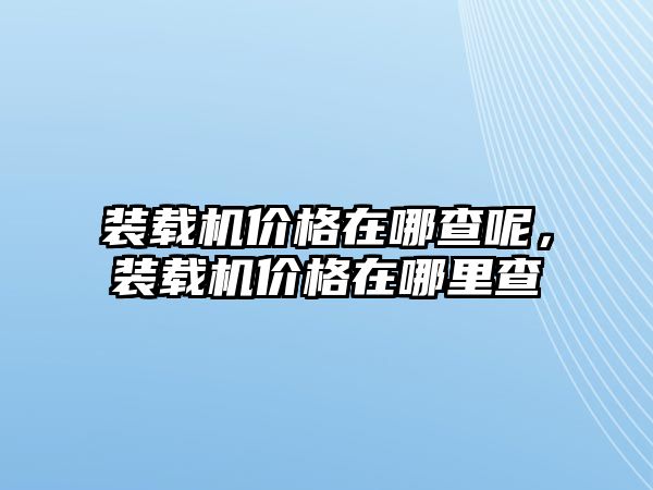 裝載機價格在哪查呢，裝載機價格在哪里查