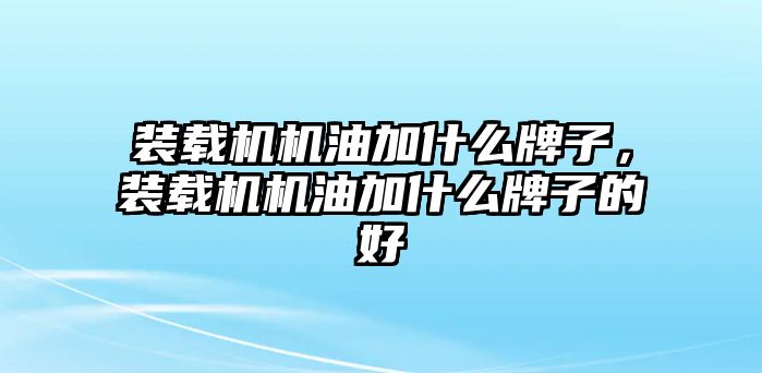 裝載機(jī)機(jī)油加什么牌子，裝載機(jī)機(jī)油加什么牌子的好