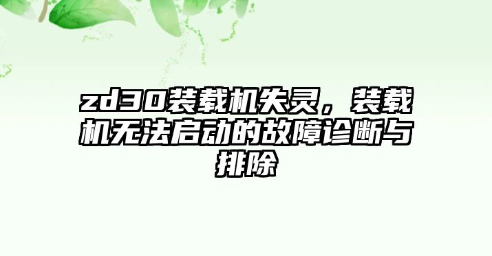 zd30裝載機失靈，裝載機無法啟動的故障診斷與排除