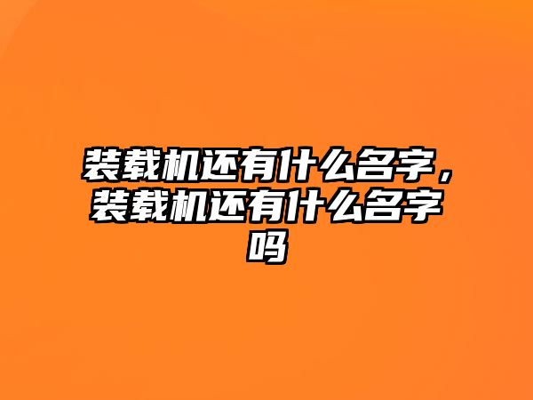 裝載機還有什么名字，裝載機還有什么名字嗎