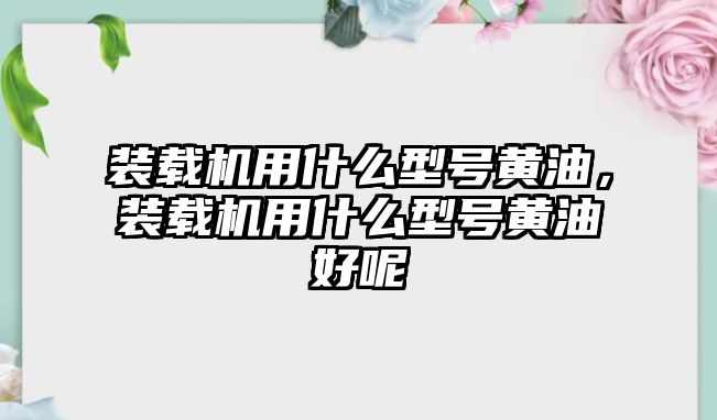 裝載機用什么型號黃油，裝載機用什么型號黃油好呢