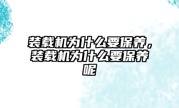 裝載機(jī)為什么要保養(yǎng)，裝載機(jī)為什么要保養(yǎng)呢