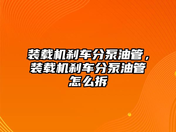 裝載機剎車分泵油管，裝載機剎車分泵油管怎么拆