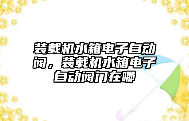 裝載機(jī)水箱電子自動閥，裝載機(jī)水箱電子自動閥門在哪