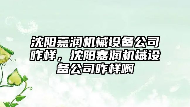 沈陽嘉潤機械設(shè)備公司咋樣，沈陽嘉潤機械設(shè)備公司咋樣啊