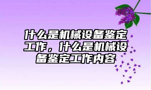 什么是機械設備鑒定工作，什么是機械設備鑒定工作內(nèi)容