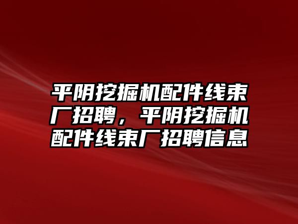 平陰挖掘機配件線束廠招聘，平陰挖掘機配件線束廠招聘信息