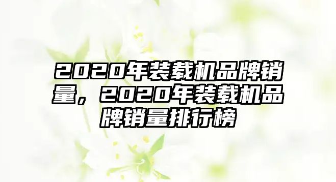 2020年裝載機(jī)品牌銷量，2020年裝載機(jī)品牌銷量排行榜