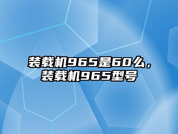 裝載機965是60么，裝載機965型號