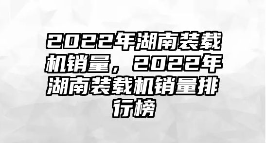 2022年湖南裝載機銷量，2022年湖南裝載機銷量排行榜