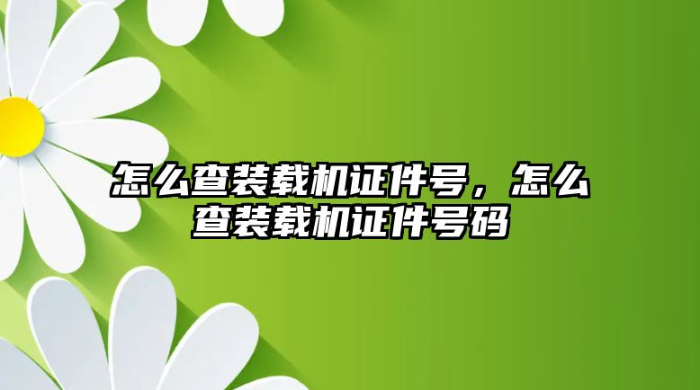 怎么查裝載機證件號，怎么查裝載機證件號碼