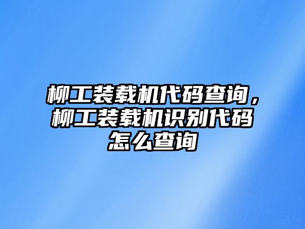 柳工裝載機(jī)代碼查詢，柳工裝載機(jī)識別代碼怎么查詢