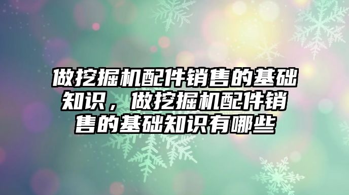 做挖掘機配件銷售的基礎(chǔ)知識，做挖掘機配件銷售的基礎(chǔ)知識有哪些