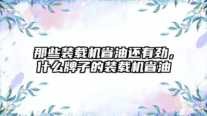 那些裝載機省油還有勁，什么牌子的裝載機省油