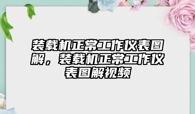 裝載機(jī)正常工作儀表圖解，裝載機(jī)正常工作儀表圖解視頻