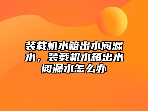 裝載機水箱出水閥漏水，裝載機水箱出水閥漏水怎么辦