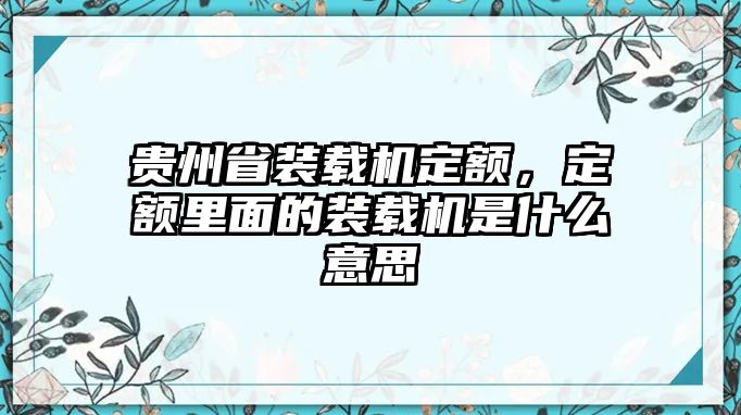 貴州省裝載機(jī)定額，定額里面的裝載機(jī)是什么意思