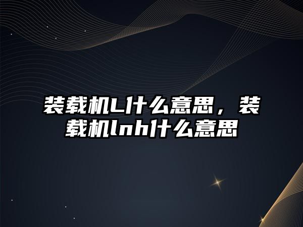 裝載機L什么意思，裝載機lnh什么意思