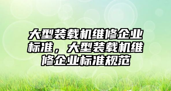 大型裝載機維修企業(yè)標準，大型裝載機維修企業(yè)標準規(guī)范