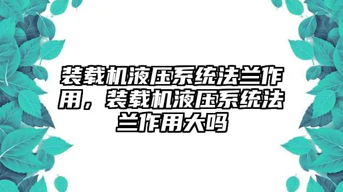 裝載機液壓系統(tǒng)法蘭作用，裝載機液壓系統(tǒng)法蘭作用大嗎