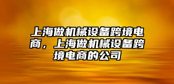 上海做機(jī)械設(shè)備跨境電商，上海做機(jī)械設(shè)備跨境電商的公司