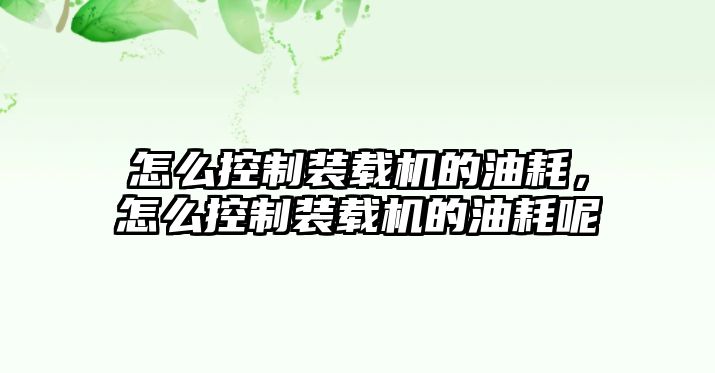 怎么控制裝載機的油耗，怎么控制裝載機的油耗呢