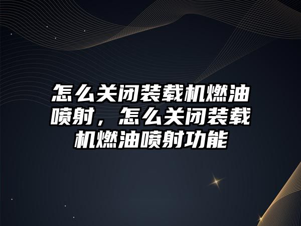 怎么關閉裝載機燃油噴射，怎么關閉裝載機燃油噴射功能