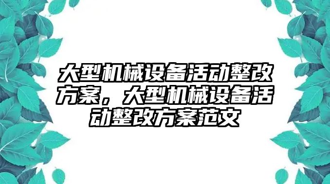 大型機(jī)械設(shè)備活動整改方案，大型機(jī)械設(shè)備活動整改方案范文