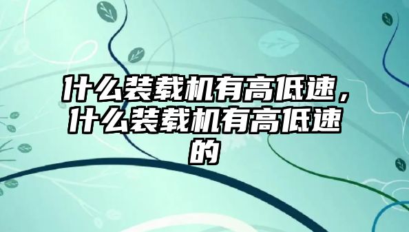 什么裝載機有高低速，什么裝載機有高低速的