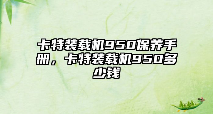 卡特裝載機950保養(yǎng)手冊，卡特裝載機950多少錢