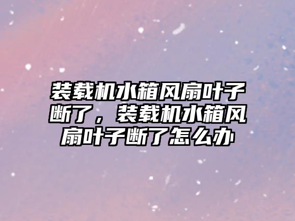 裝載機水箱風扇葉子斷了，裝載機水箱風扇葉子斷了怎么辦