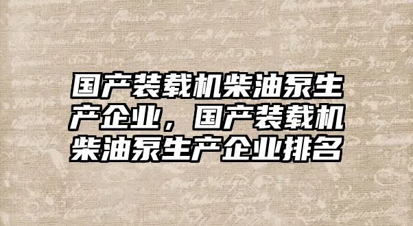 國產(chǎn)裝載機(jī)柴油泵生產(chǎn)企業(yè)，國產(chǎn)裝載機(jī)柴油泵生產(chǎn)企業(yè)排名