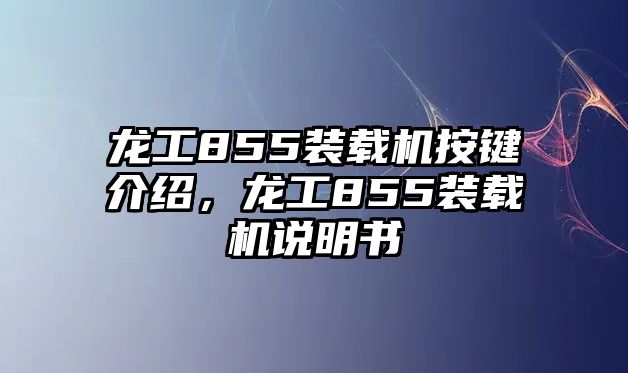 龍工855裝載機按鍵介紹，龍工855裝載機說明書