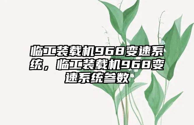 臨工裝載機(jī)968變速系統(tǒng)，臨工裝載機(jī)968變速系統(tǒng)參數(shù)