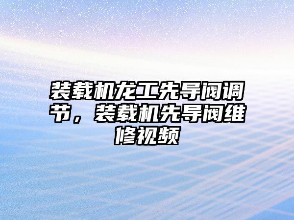 裝載機龍工先導閥調節(jié)，裝載機先導閥維修視頻