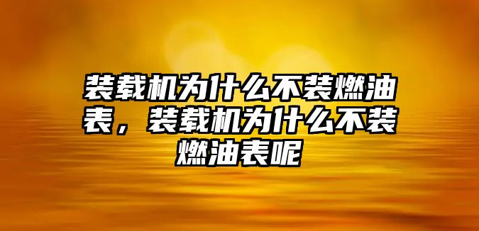 裝載機為什么不裝燃油表，裝載機為什么不裝燃油表呢