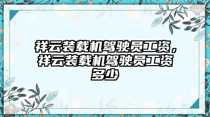 祥云裝載機駕駛員工資，祥云裝載機駕駛員工資多少