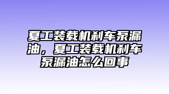 夏工裝載機(jī)剎車泵漏油，夏工裝載機(jī)剎車泵漏油怎么回事