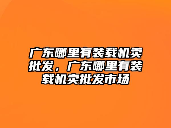 廣東哪里有裝載機賣批發(fā)，廣東哪里有裝載機賣批發(fā)市場