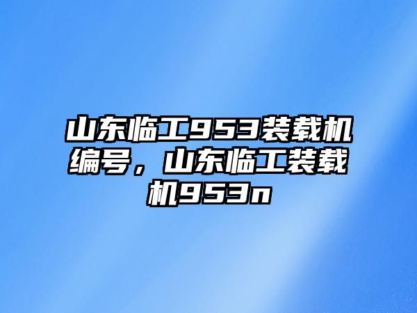 山東臨工953裝載機編號，山東臨工裝載機953n